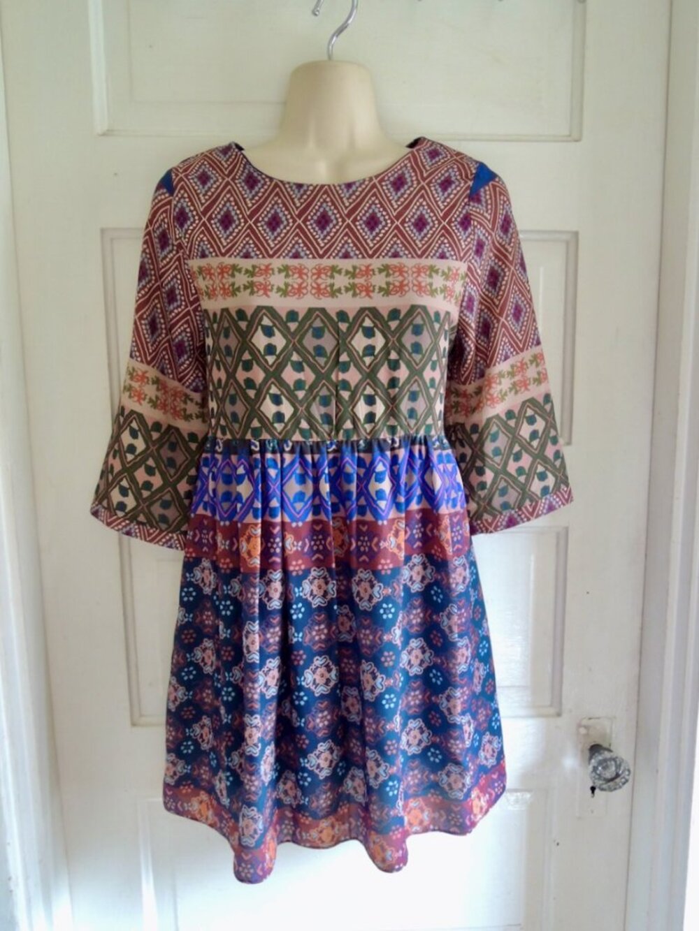 Mod Dolly London Multicolor Mixed Print Chiffon Oversized Mini Dress XS *Runs L